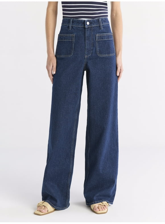 Women's and Women's Plus Wide Leg Jeans with Patch Pockets, 30", 32", and 34" Inseams, Sizes 0-26 Plus