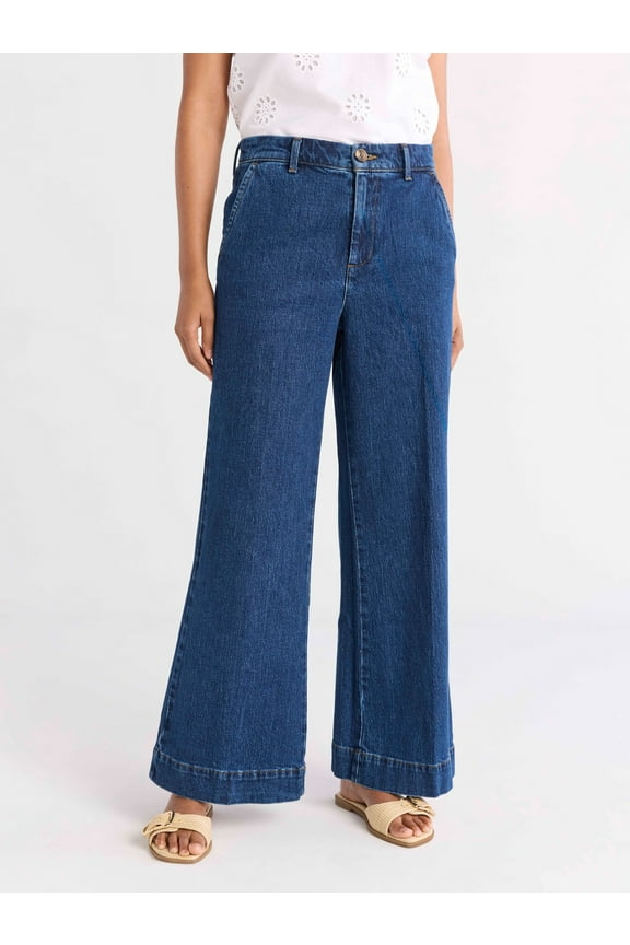 Women's Wide Leg Trouser Jeans, 28", 30", and 32" Inseams, Sizes 0-18