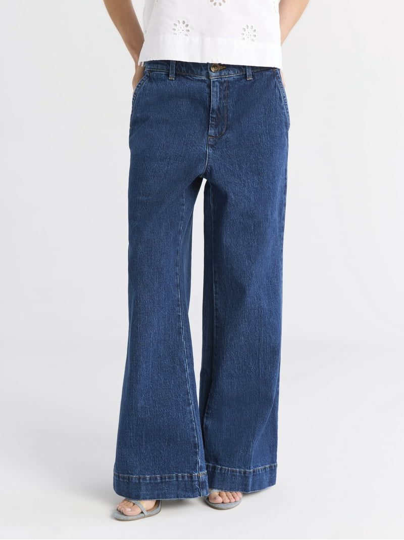 Free Assembly Women's Wide Leg Trouser Jeans, high rise, 30-inch
