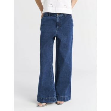 Free Assembly's Women's Wide Leg Trouser Jeans, 28", 30", and 32" Inseams, Sizes 0-18