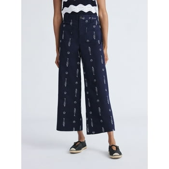 Free Assembly Women's and Women's Plus Embroidered Pants with Patch Pockets, 26" Inseam, Sizes XS-4X