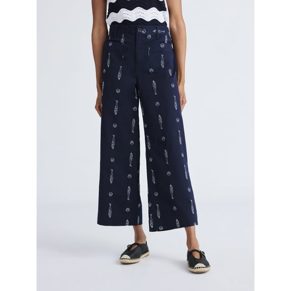 Free Assembly Women's and Women's Plus Embroidered Pants with Patch Pockets, 26" Inseam, Sizes XS-4X