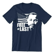 Free At Last Dr Martin Luther King Jr Quote Men's T-shirt, L, Navy