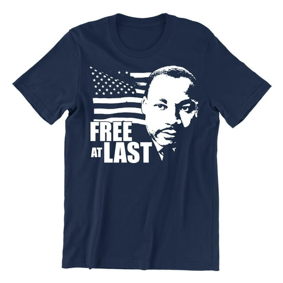 Free At Last Dr Martin Luther King Jr Quote Men's T-shirt, XL, Navy