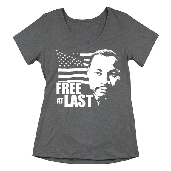 Free At Last Dr Martin Luther King Jr Quote Women's V-neck, S, Heather Charcoal