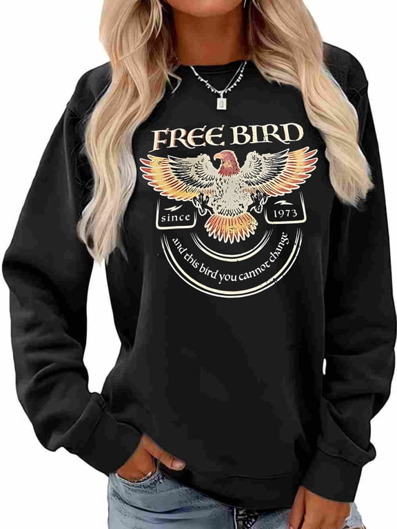 Free Bird Sweatshirt Vintage Eagle Graphic Long Sleeve Tees Casual Band Music Country Concert Clothing