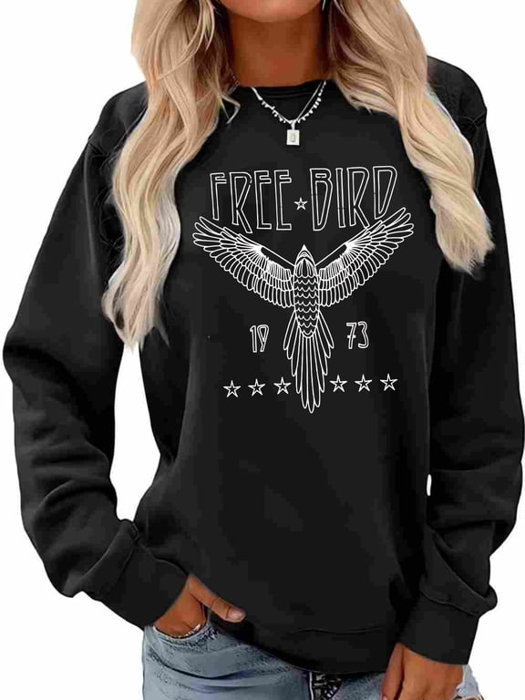 Free Bird Sweatshirt Vintage Eagle Graphic Long Sleeve Tees Casual Band Music Country Concert Clothing