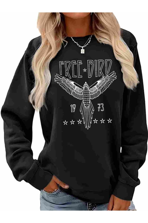 Free Bird Sweatshirt Vintage Eagle Graphic Long Sleeve Tees Casual Band Music Country Concert Clothing