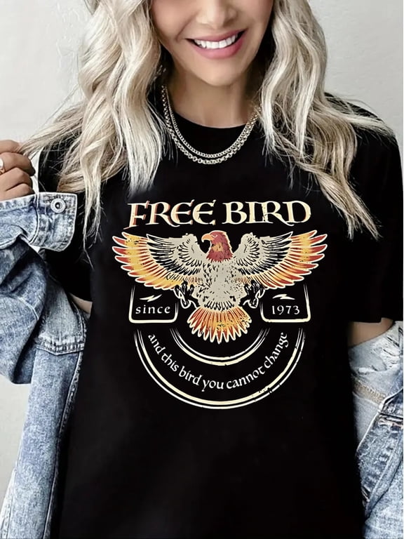 Free Bird T-Shirt Vintage Eagle Graphic Short Sleeve Tee Casual Band Music Country Concert Clothing