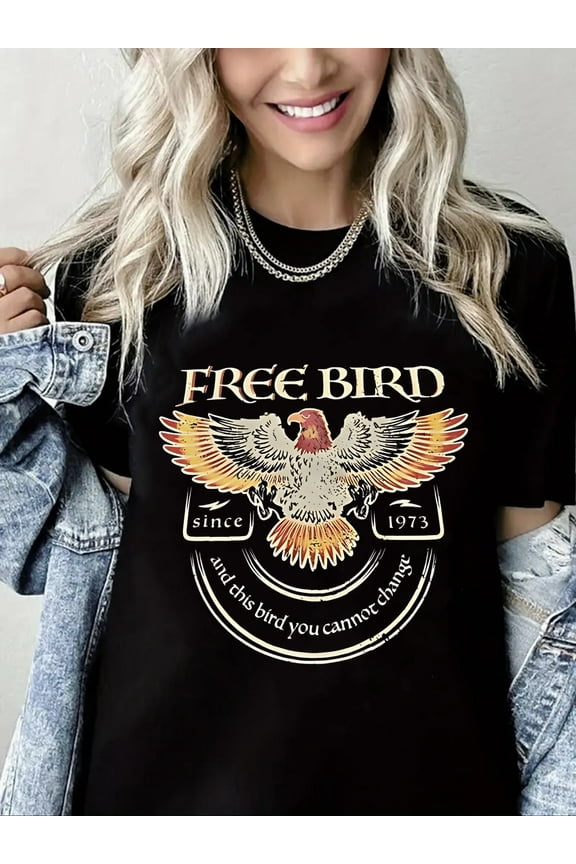 Free Bird T-Shirts Vintage Eagle Graphic Short Sleeve Tees Casual Band Music Country Concert Clothing