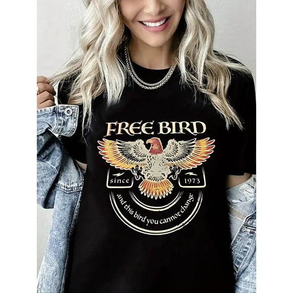 Free Bird T-Shirts Vintage Eagle Graphic Short Sleeve Tees Casual Band Music Country Concert Clothing