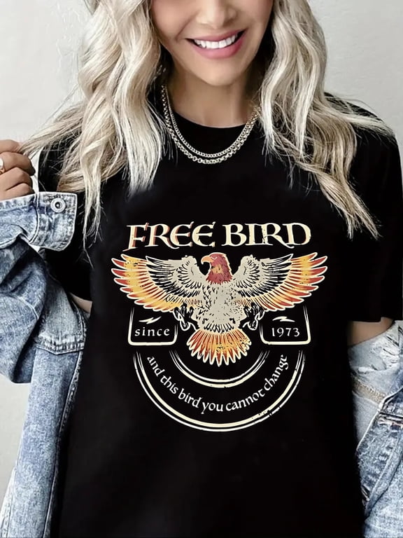 Free Bird T-Shirts Vintage Eagle Graphic Short Sleeve Tees Casual Band Music Country Concert Clothing