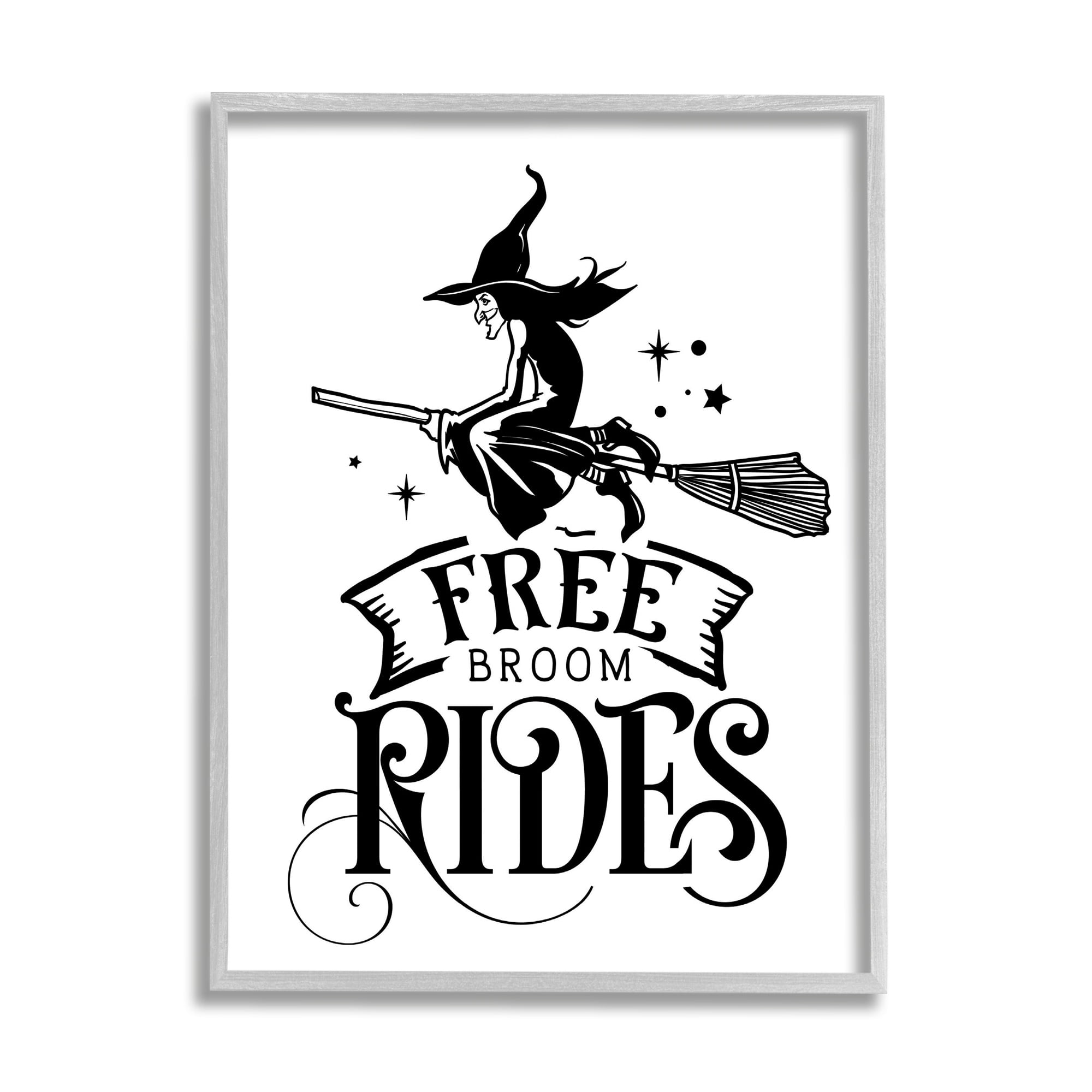 Free Broom Rides Typography Magical Witch Flying Fairy Tales & Fantasy Graphic Art Framed Art Print Wall Art