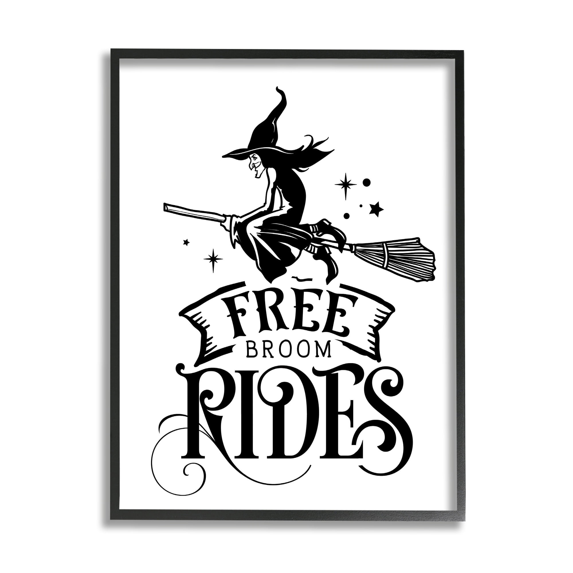 Free Broom Rides Typography Magical Witch Flying Fairy Tales & Fantasy Graphic Art Framed Art Print Wall Art