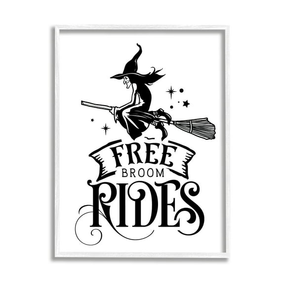 Free Broom Rides Typography Magical Witch Flying Fairy Tales & Fantasy Graphic Art Framed Art Print Wall Art