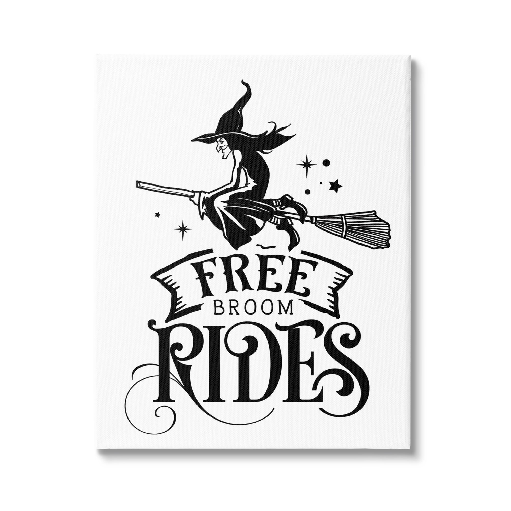 Free Broom Rides Typography Magical Witch Flying Fairy Tales & Fantasy Graphic Art Gallery-Wrapped Canvas Print Wall Art