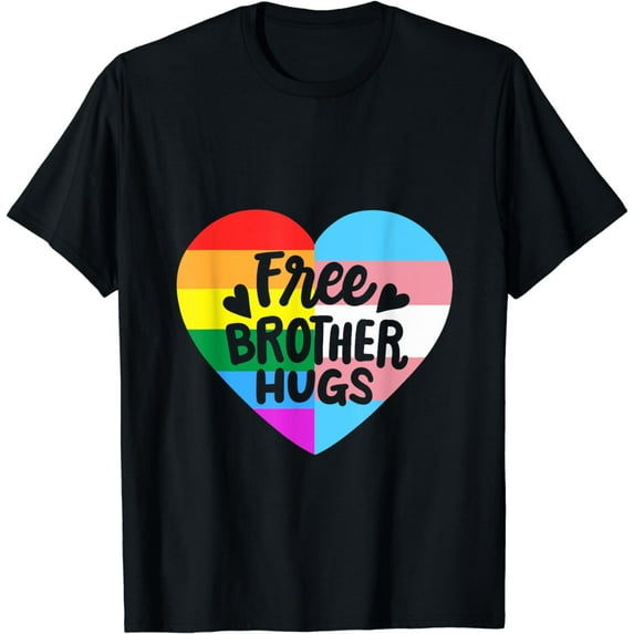 Free Brother Hugs Gay Pride LGBT Transgender Rainbow Flag T-Shirt