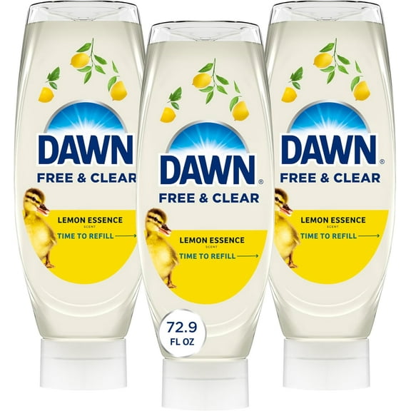 Free & Clear EZ-Squeeze Dish Soap Liquid, Dishwashing Liquid, Grease Removal, Lemon, 24.3 Fl Oz (Pack of 3)
