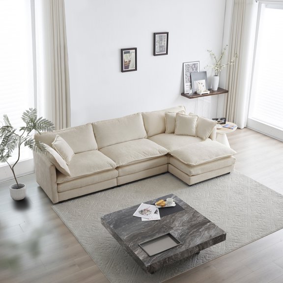 Free Combination Comfy Upholstery Modular L Shaped Sectional Sofa With Reversible Ottoman, Beige Chenille