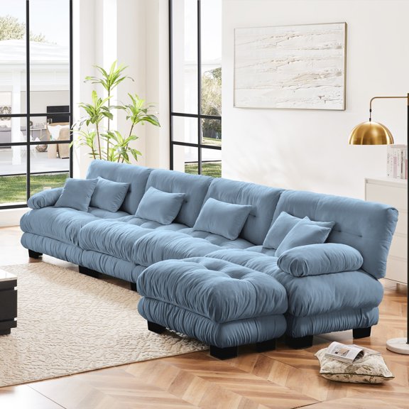 Free Combination, Modular Sectional Sofa, L Shaped Couch for Living Room, 4-Seater Comfy Cloud Couch with Convertible Ottoman (Blue)