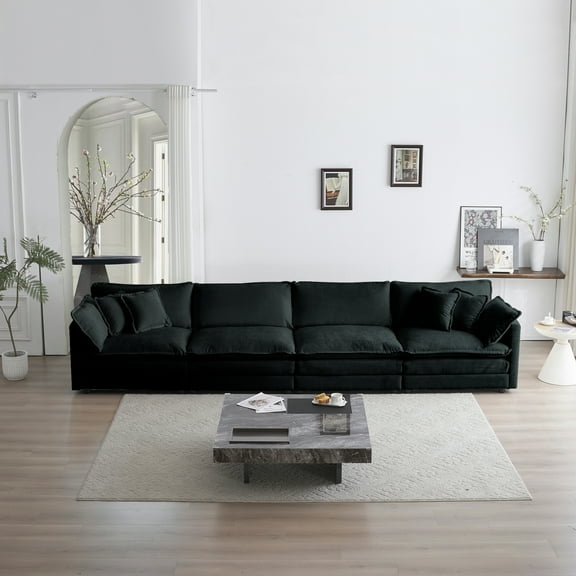 Free Combination Modular Sofa - 4 Seater Comfy Black Chenille Fabric Couch, Sectional Living Room Furniture, Superior Comfort & Flexible Design