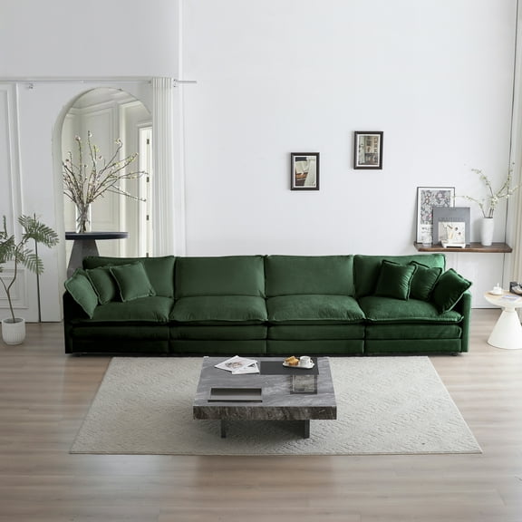 Free Combination Modular Sofa Free,4 Seater Sofa Comfy Chenille Fabric,Sectional Sofa Couch,Green Chenille