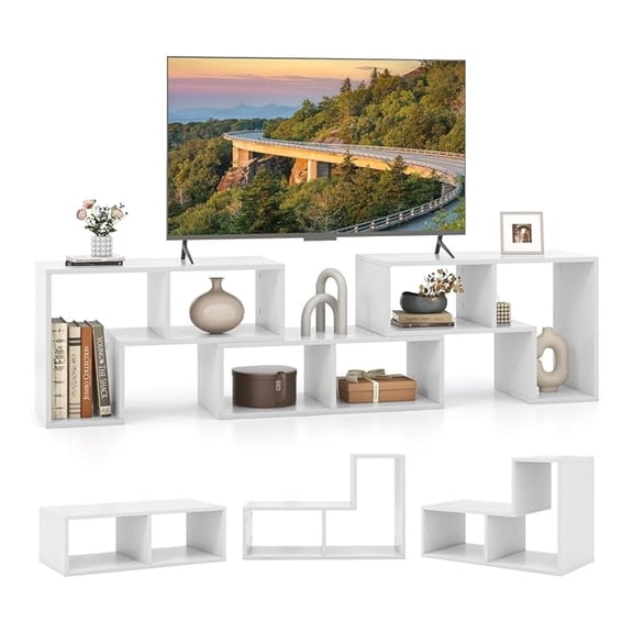 Free-Combination TV Stand for Bedroom - Entertainment Center for 50 55 60 65 Inch TV, 3-Piece Media Console Table with Storage Cubes, Deformable Open Storage Bookcase Shelf (White)