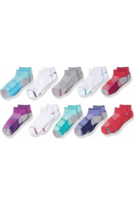 Girls Quarter Socks 10 Pairs (Shoe Size 7-10) Cushioned & Breathable