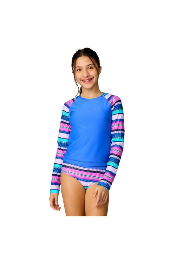 Girls' Marina Stripe Rash Guard and Bikini Swim Set Peri Marina Stripe M