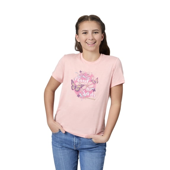 Free Country Girls' Microtech® Graphic Crew Neck Shirt Peachy L