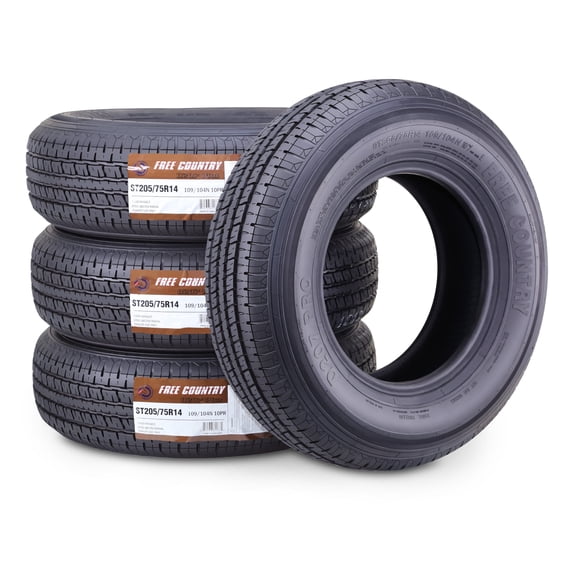 Free Country Heavy Duty Trailer Tire ST205/75R14 10-Ply Load Range E 109N Steel Belted Radial w/Scuff Guard 11192, Set4