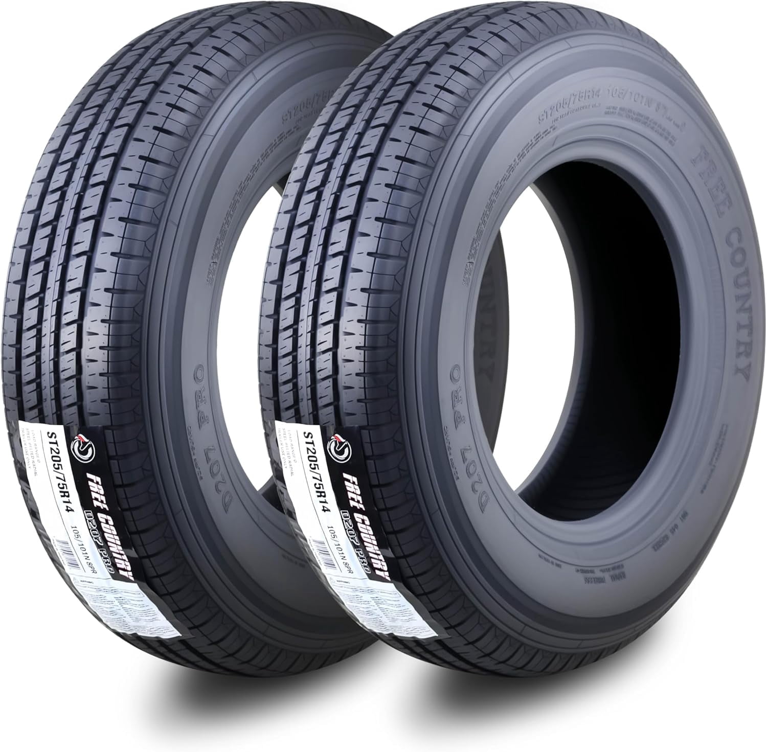 Free Country Heavy Duty ST 205/75R14 8PR Load Range D Radial w/Side Scuff Guard Trailer Tires, Set of 2