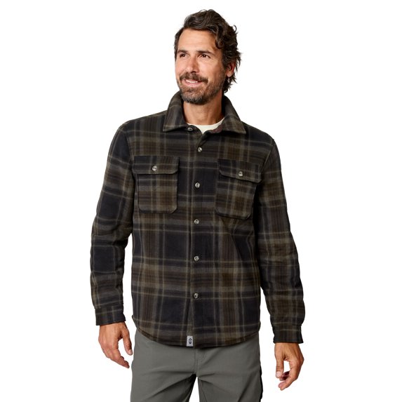 Free Country Men's Chill Out Fleece Shirt Jacket Olive Plaid S
