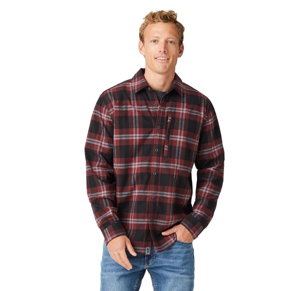 Free Country Men's Easywear Flannel Shirt Jacket Brown Balm Plaid S