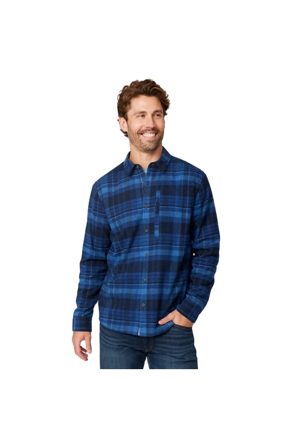 Men's Easywear II Fleece Lined Flannel Shirt Navy Heather Plaid XL
