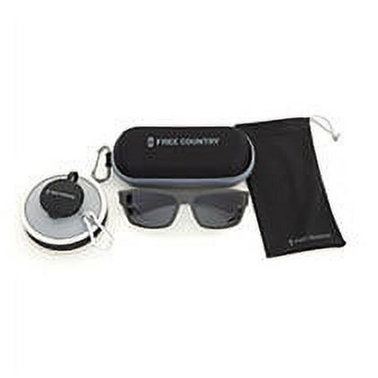 Free Country Men's Grey Sport Sunglass with Case, Drawstring Bag