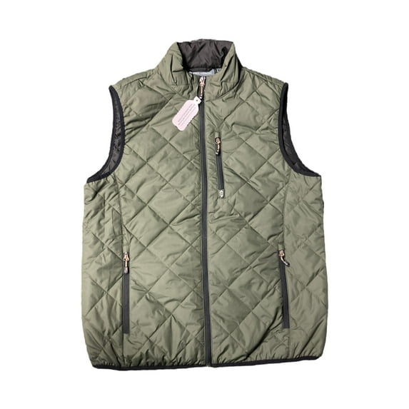 Free Country Men's Lightweight Sleeveless Quilted Trail Creek Puffer Vest (Dark Olive, S (34-36))