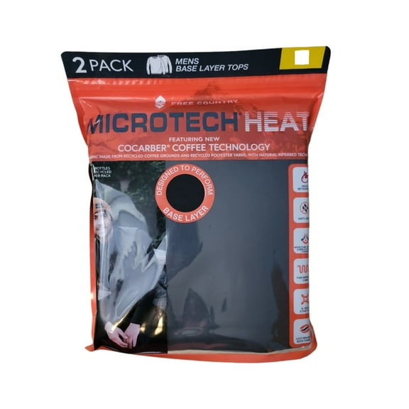 Free Country Men's Microtech Heat Cocarber Base Layer Tops, 2 Pk (L)
