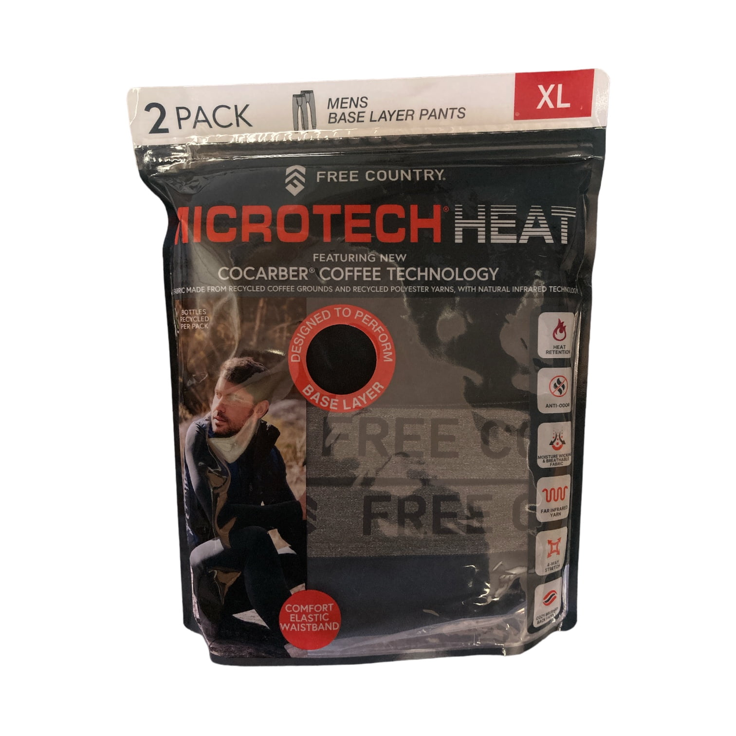 Free Country Men's Microtech Heat Cocarber Base Layer Pant, 2 Pk (S