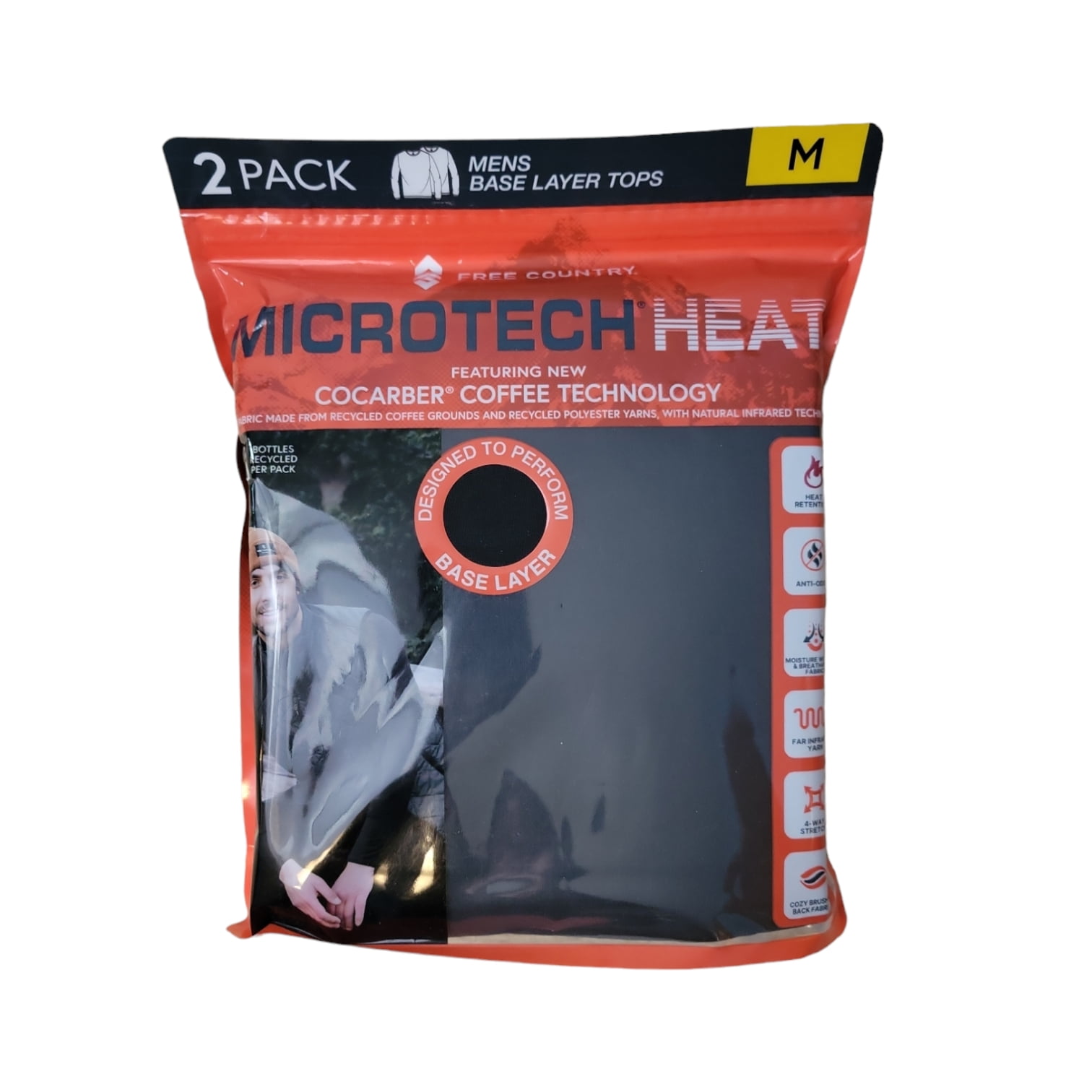 Free Country Men's Microtech Heat Cocarber Base Layer Tops, 2 Pk (S