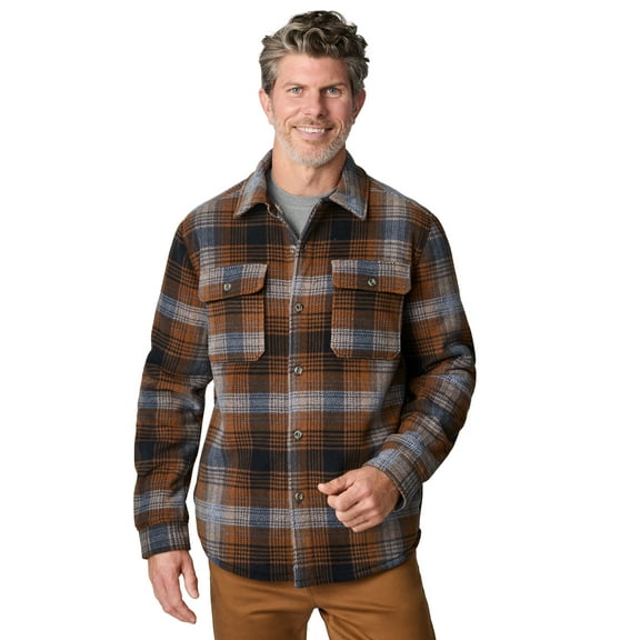 Free Country Men's Mountain Ridge Sueded Chill Out Fleece Jacket Camel Plaid XXL