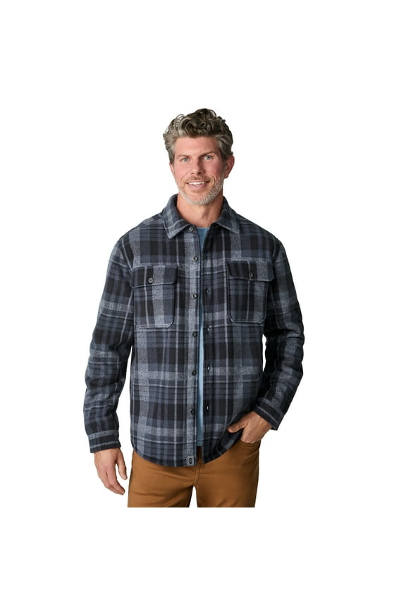 Men's Mountain Ridge Sueded Chill Out Fleece Jacket Charcoal Plaid XXL