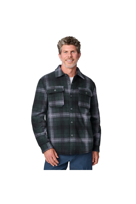 Men's Mountain Ridge Sueded Chill Out Fleece Jacket Evergreen Plaid M
