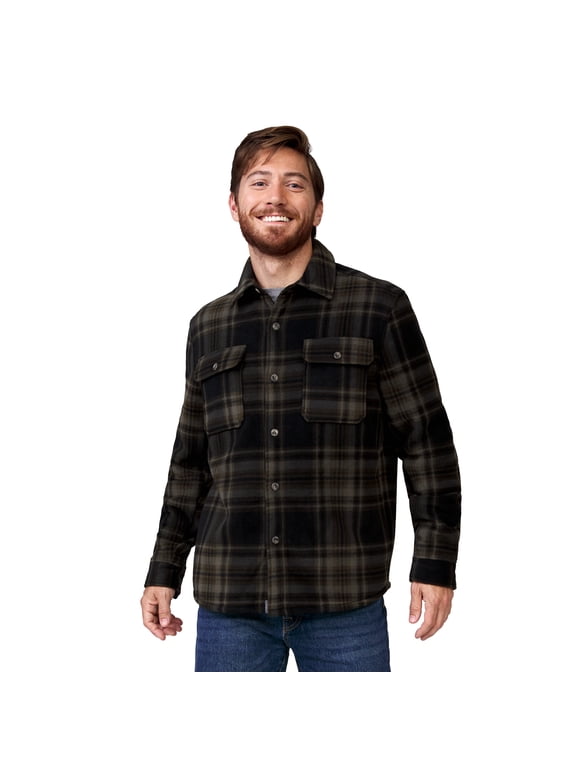 Men's Mountain Ridge Sueded Chill Out Fleece Jacket Olive Plaid S