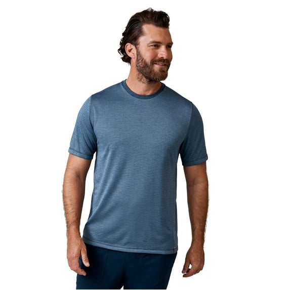 Free Country Men's Tech Jacquard Short Sleeve Crew Neck T-Shirt Compass Blue M