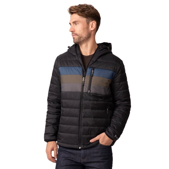 Free Country Men's Tri-Color Hooded Puffer Jacket Black L