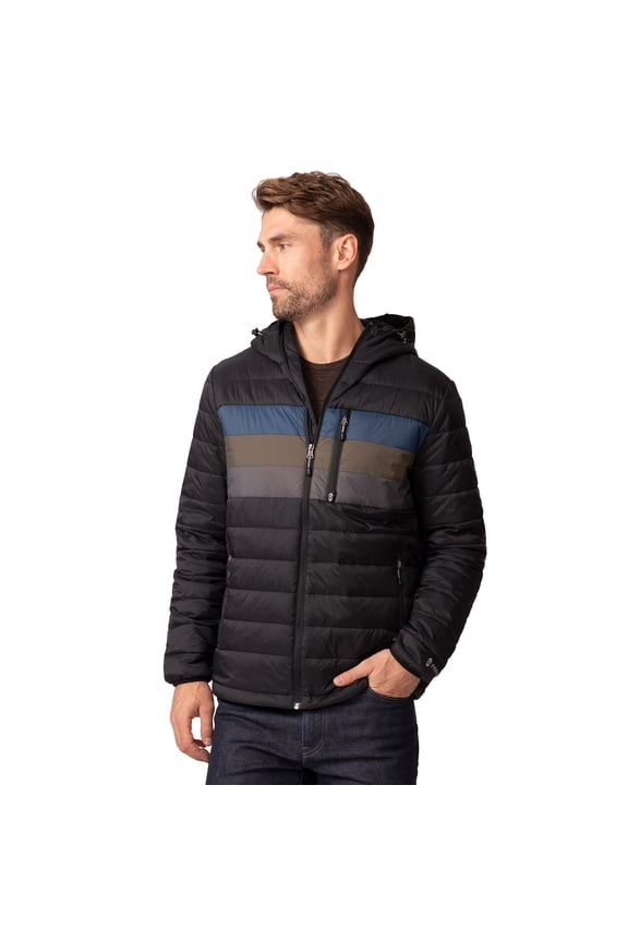 Men's Tri-Color Hooded Puffer Jacket Black M