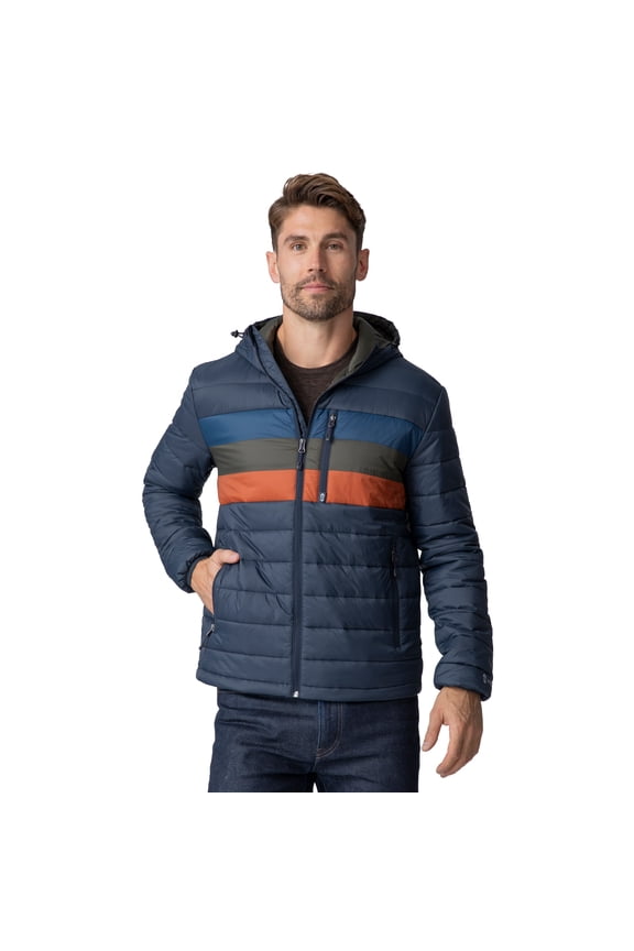Men's Tri-Color Hooded Puffer Jacket Dark Navy M