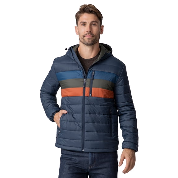 Free Country Men's Tri-Color Hooded Puffer Jacket Dark Navy S