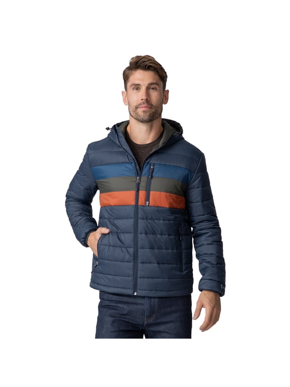 Men's Tri-Color Hooded Puffer Jacket Dark Navy XL